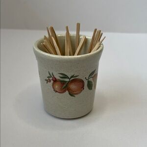 Wedgwood Cream Ceramic Holder with Peach and Green Leaf Motif